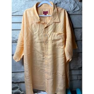 Rochester Men 5X Orange 100% Linen Short Sleeve Button Down Shirt Melange Casual